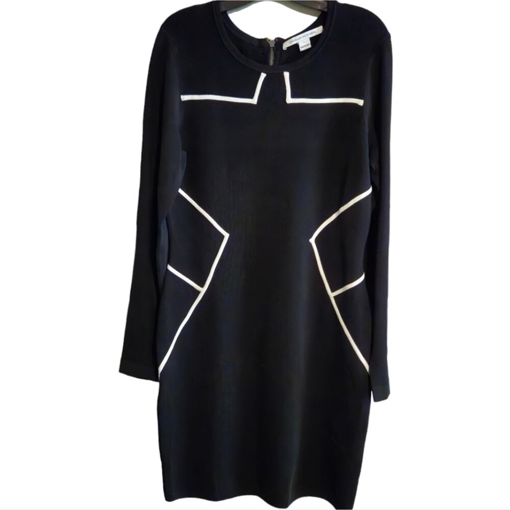 Diane Von Furstenberg LARGE Josephine Rayon knit Dress Black illusion bodycon